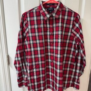 Lands’ End No Iron Supima Plaid Shirt – Size 14 – Red/Black/White